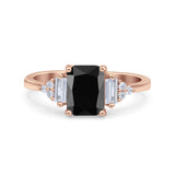 Emerald Cut Art Deco Bridal Wedding Engagement Ring Baguette Simulated Cubic Zirconia 925 Sterling Silver