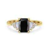 Emerald Cut Art Deco Bridal Wedding Engagement Ring Baguette Simulated Cubic Zirconia 925 Sterling Silver