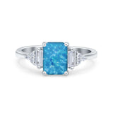 Emerald Cut Art Deco Bridal Wedding Engagement Ring Baguette Simulated Cubic Zirconia 925 Sterling Silver