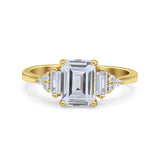 Emerald Cut Art Deco Bridal Wedding Engagement Ring Baguette Simulated Cubic Zirconia 925 Sterling Silver