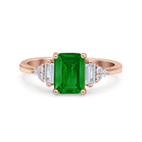 Emerald Cut Art Deco Bridal Wedding Engagement Ring Baguette Simulated Cubic Zirconia 925 Sterling Silver