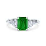 Emerald Cut Art Deco Bridal Wedding Engagement Ring Baguette Simulated Cubic Zirconia 925 Sterling Silver