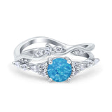 Two Piece Vintage Style Art Deco Engagement Bridal Set Ring Band Round Simulated Cubic Zirconia 925 Sterling Silver