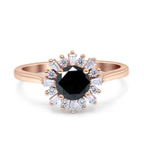 Art Deco Wedding Bridal Ring With Baguette And Round Simulated Cubic Zirconia Stones 925 Sterling Silver