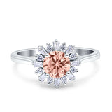 Art Deco Wedding Bridal Ring With Baguette And Round Simulated Cubic Zirconia Stones 925 Sterling Silver
