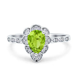 Teardrop Pear Shape Halo Engagement Ring Simulated Cubic Zirconia 925 Sterling Silver