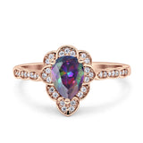 Teardrop Pear Shape Halo Engagement Ring Simulated Cubic Zirconia 925 Sterling Silver
