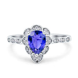 Teardrop Pear Shape Halo Engagement Ring Simulated Cubic Zirconia 925 Sterling Silver
