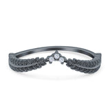 Curve Shape Leaf Design Wedding Engagement Ring Round Simulated Cubic Zirconia 925 Sterling Silver