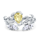 Art Deco Teardrop Pear Leaf Design Wedding Two Piece Ring Simulated Cubic Zirconia Stones 925 Sterling Silver