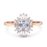 Halo Asscher Art Deco Wedding Bridal Ring Simulated Cubic Zirconia 925 Sterling Silver