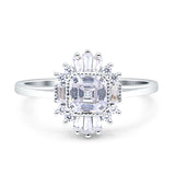 Halo Asscher Art Deco Wedding Bridal Ring Simulated Cubic Zirconia 925 Sterling Silver
