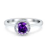 Art Deco Wedding Bridal Ring Halo Round Simulated Cubic Zirconia Stones 925 Sterling Silver