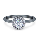 Art Deco Wedding Bridal Ring Halo Round Simulated Cubic Zirconia Stones 925 Sterling Silver