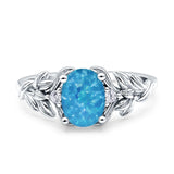 Leaf Style Oval Vintage Engagement Ring Simulated Cubic Zirconia 925 Sterling Silver
