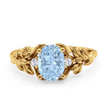 Leaf Style Oval Natural Aquamarine Vintage Engagement Ring