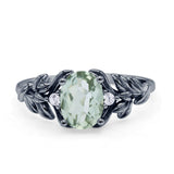 Leaf Style Oval Natural Green Amethyst Vintage Engagement Ring