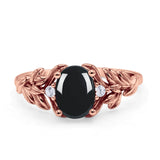 Leaf Style Oval Natural Black Onyx Vintage Engagement Ring