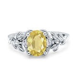 Leaf Style Oval Vintage Engagement Ring Simulated Cubic Zirconia 925 Sterling Silver