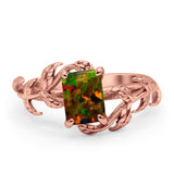 Art Deco Engagement Ring Natural Leaf Design Emerald Cut Cubic Zirconia 925 Sterling Silver