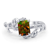 Art Deco Engagement Ring Natural Leaf Design Emerald Cut Cubic Zirconia 925 Sterling Silver