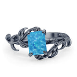 Art Deco Engagement Ring Natural Leaf Design Emerald Cut Cubic Zirconia 925 Sterling Silver