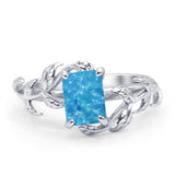 Art Deco Engagement Ring Natural Leaf Design Emerald Cut Cubic Zirconia 925 Sterling Silver