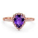 Teardrop Pear Vintage Style Halo Engagement Ring Cubic Zirconia 925 Sterling Silver