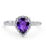 Teardrop Pear Vintage Style Halo Engagement Ring Cubic Zirconia 925 Sterling Silver