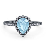 Teardrop Pear Vintage Style Halo Engagement Ring Cubic Zirconia 925 Sterling Silver