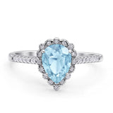 Teardrop Pear Vintage Style Halo Engagement Ring Cubic Zirconia 925 Sterling Silver