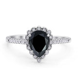 Teardrop Pear Vintage Style Halo Engagement Ring Cubic Zirconia 925 Sterling Silver