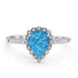 Teardrop Pear Vintage Style Halo Engagement Ring Cubic Zirconia 925 Sterling Silver