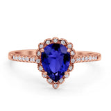 Teardrop Pear Vintage Style Halo Engagement Ring Cubic Zirconia 925 Sterling Silver