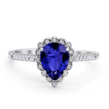 Teardrop Pear Vintage Style Halo Engagement Ring Cubic Zirconia 925 Sterling Silver