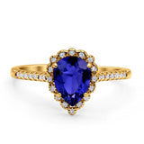 Teardrop Pear Vintage Style Halo Engagement Ring Cubic Zirconia 925 Sterling Silver