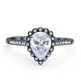 Teardrop Pear Vintage Style Halo Engagement Ring Cubic Zirconia 925 Sterling Silver