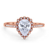 Teardrop Pear Vintage Style Halo Engagement Ring Cubic Zirconia 925 Sterling Silver