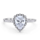 Teardrop Pear Vintage Style Halo Engagement Ring Cubic Zirconia 925 Sterling Silver