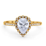 Teardrop Pear Vintage Style Halo Engagement Ring Cubic Zirconia 925 Sterling Silver