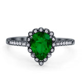 Teardrop Pear Vintage Style Halo Engagement Ring Cubic Zirconia 925 Sterling Silver