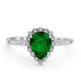 Teardrop Pear Vintage Style Halo Engagement Ring Cubic Zirconia 925 Sterling Silver