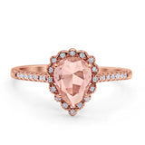 Teardrop Pear Vintage Style Halo Engagement Ring Cubic Zirconia 925 Sterling Silver