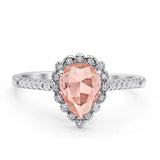 Teardrop Pear Vintage Style Halo Engagement Ring Cubic Zirconia 925 Sterling Silver
