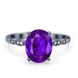 Solitaire Accent Oval Engagement Ring Cubic Zirconia 925 Sterling Silver