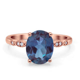 Solitaire Accent Oval Lab Alexandrite Art Deco Engagement Ring