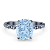 Solitaire Accent Oval Natural Aquamarine Art Deco Engagement Ring