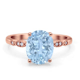 Solitaire Accent Oval Natural Aquamarine Art Deco Engagement Ring