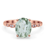 Solitaire Accent Oval Natural Green Amethyst Art Deco Engagement Ring