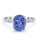 Solitaire Accent Oval Engagement Ring Cubic Zirconia 925 Sterling Silver